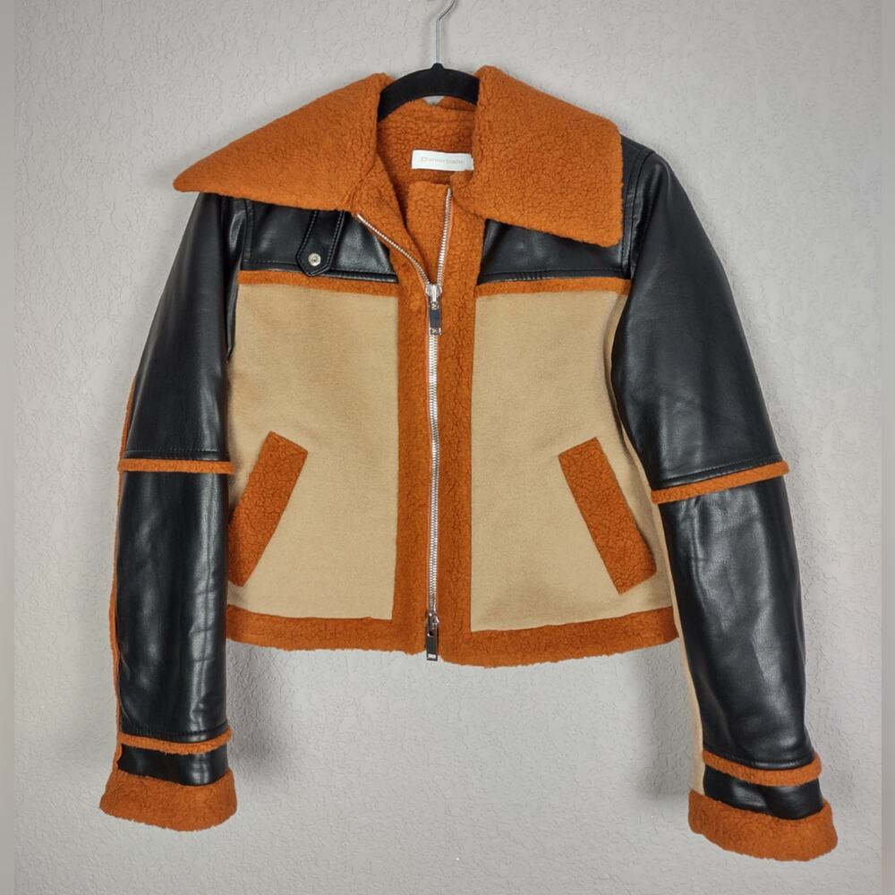 Jonathan Simkhai Adelyn Virgin Wool Sherpa Bomber Aviator Color Block Jacket XS - Picture 2 of 16